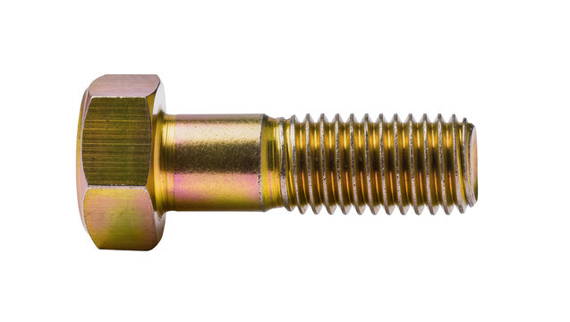 Hex head bolt with threaded shaft and metallic sheen