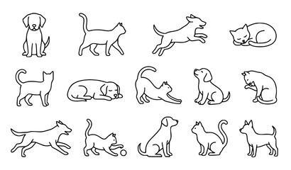 Cat Silhouette Pose Collection Vector Illustration Set © Shakib