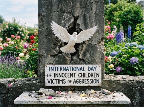 International Day of Innocent Children Victims of Aggression monument with white dove