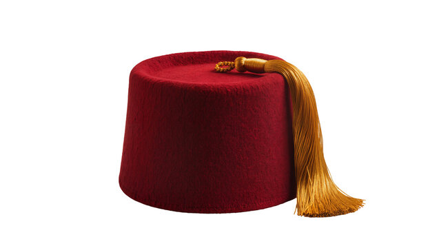 Red fez hat with golden tassel