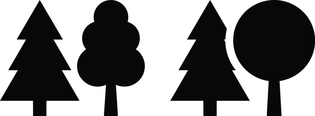 Fototapeta premium Silhouette trees icons set for landscape design and nature themes