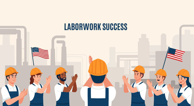 Factory workers celebrating a successful shift with a communal tea break and heartfelt applause