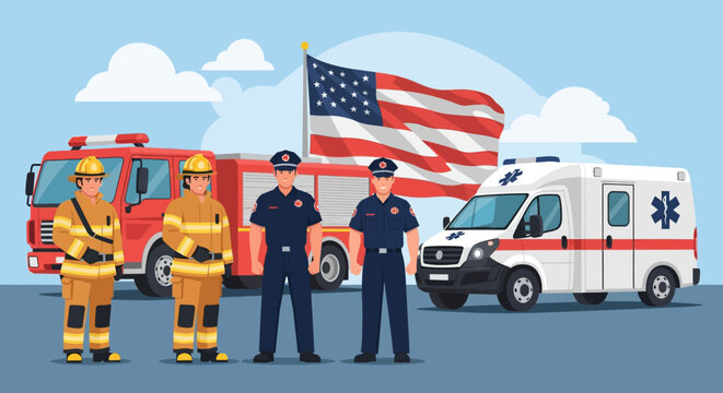 Brave Firefighters and Paramedics Ready for Action at Emergency Station