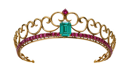 Gold tiara with emerald and ruby gemstones © Anneliese