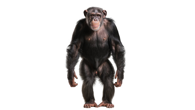 Chimpanzee standing upright full body, facing forward