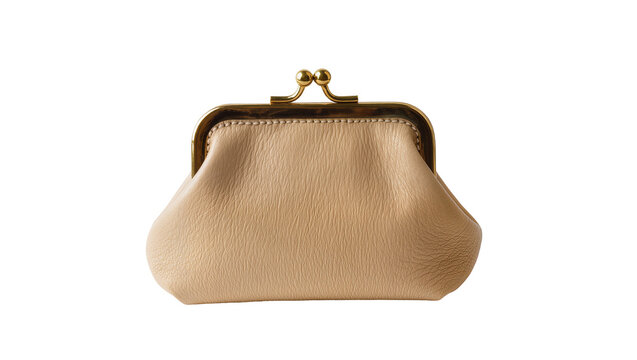 Beige leather coin purse with gold clasp