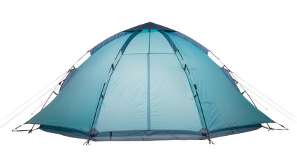 Teal and grey dome tent with poles and guy lines © Anneliese