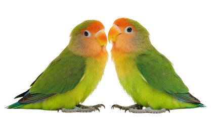 Two Fischer s lovebirds with green bodies and orange faces © Maelle