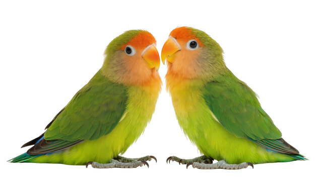 Two Fischer s lovebirds with green bodies and orange faces