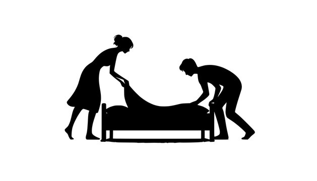 couple making bed 