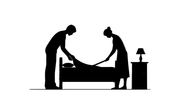 couple making bed 