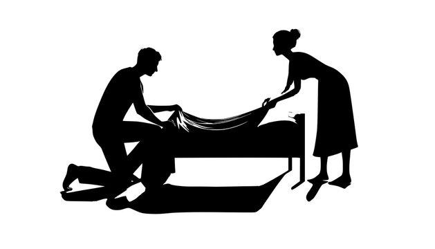couple making bed 