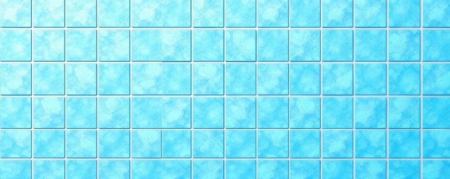 Hand-drawn white pool tiles on blue Seamless vector pattern , bath, water