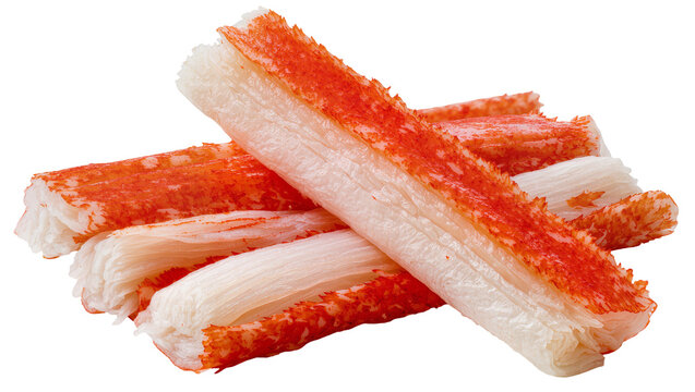 Surimi crab sticks with red edges and white flesh