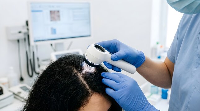 Medical professional administers noninvasive brain stimulation device to patient in clinical setting.