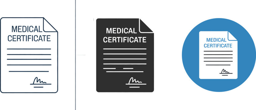 Medical certificate icon set black white and blue variations vector illustration