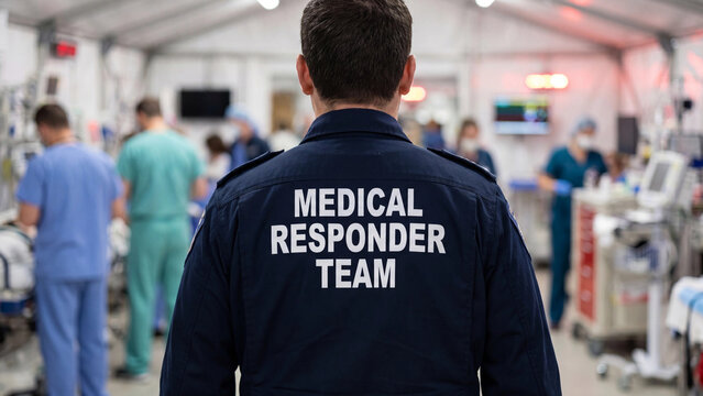Medical responder team in emergency healthcare operations for crisis intervention hospital response acute care coordination and frontline medical service delivery