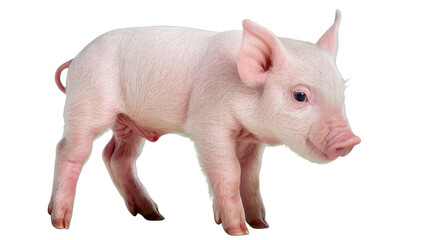 Pink baby piglet standing on white © Maelle