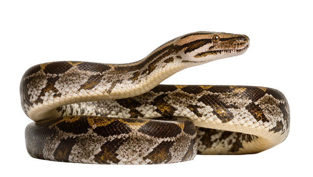 Python snake coiled with patterned scales and detailed head