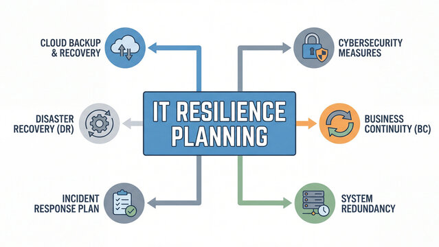IT resilience planning framework for cloud backup disaster recovery cybersecurity business continuity incident response and system redundancy in technology infrastructure management