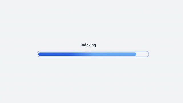 Animated indexing progress indicator with smooth looping fill movement on a clean background. Ideal for database indexing, search optimization, content organization, data processing, and technology in