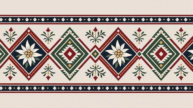 Decorative border pattern with diamonds and stylized edelweiss flowers.