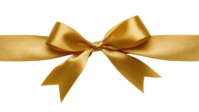 Golden satin ribbon bow with flowing tails