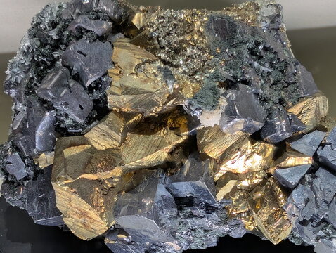 Golden Pyrite and Dark Galena Mineral Specimen