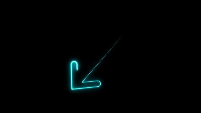 Diagonal double neon ended arrow on transparent background diagonal cyan arrows, resize digital interface, UI element, 4k video.