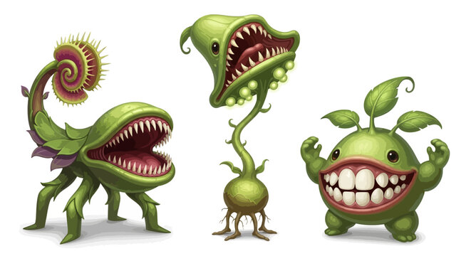 Cartoon monster plants with sharp teeth.