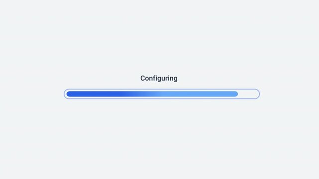 Animated configuring progress indicator with smooth looping fill movement on a clean background. Ideal for system setup, software configuration, initialization processes, deployment tasks, and technol