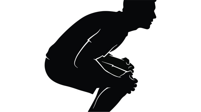 Silhouette of an exhausted athlete or fan bending over with hands on knees