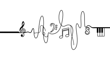 Abstract Music Waveform with Notes and Piano Keys © Ipung