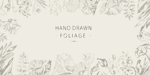 Obraz premium Hand drawn foliage collection with neutral tones on a light beige background