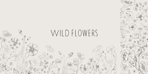 Obraz premium Wildflower botanical illustration with delicate gray tones and a neutral background