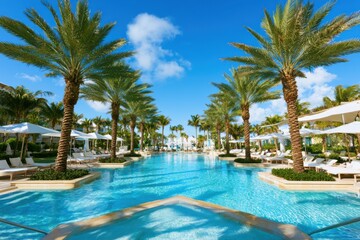 Fototapeta premium Idyllic Resort Swimming Pool Under a Bright Blue Sky