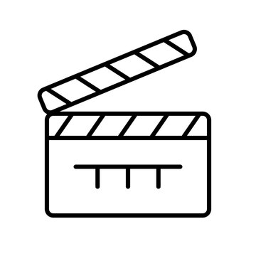 Cinema clapperboard outline isolated icon. Movie action cut slate symbol vector illustration