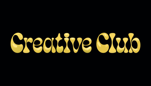 Creative club typography design with bright yellow glossy liquid bubble letters