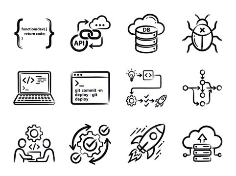 Collection of Software Development and Technology Icons.