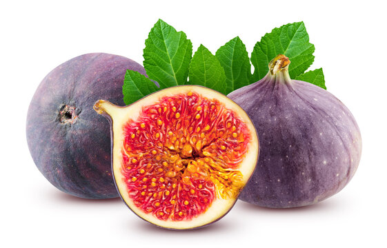 Fig with green leaves isolated on white background