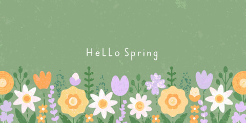 Floral ornament with spring greeting on a textured green background © Rina