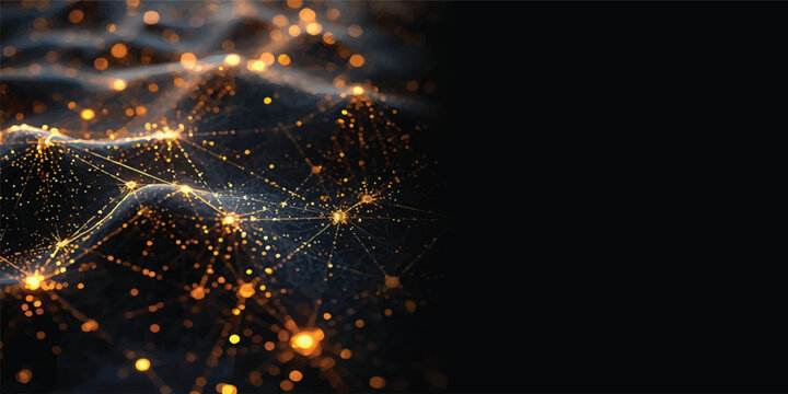 An abstract holiday backdrop with bright glowing lights and exploding stars creates a festive digital art pattern against a black night space concept