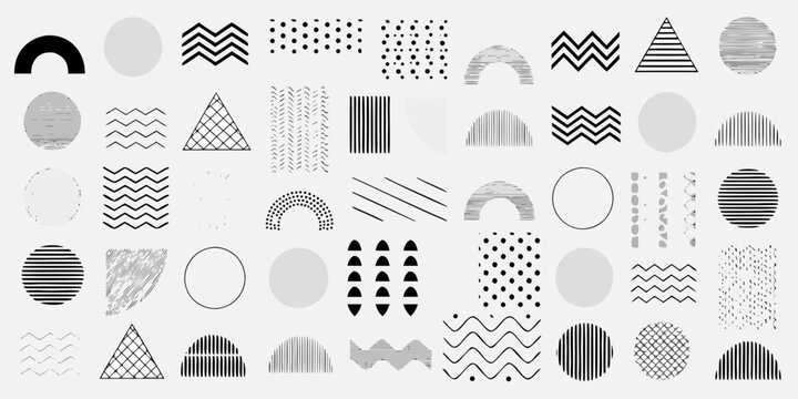 Geometric Shapes Collection Black And White Vector Illustration With Linear Patterns