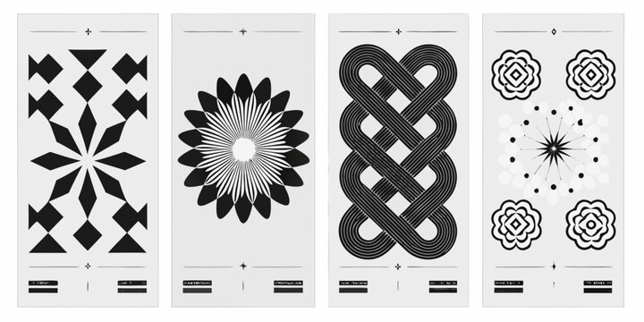 Set of four black and white geometric patterns on a white background