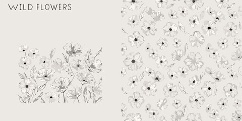 Obraz premium Wildflower botanical illustration with delicate gray tones on a light background