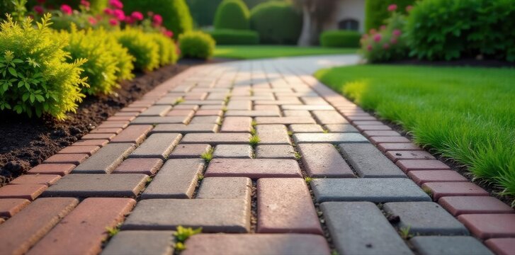Interlocking pavers create a durable paved surface , close-up, project
