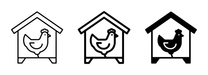 Chicken Coop Icons, Simple Line Art and Silhouette, Farm Animal Housing Graphics © Imtiaz