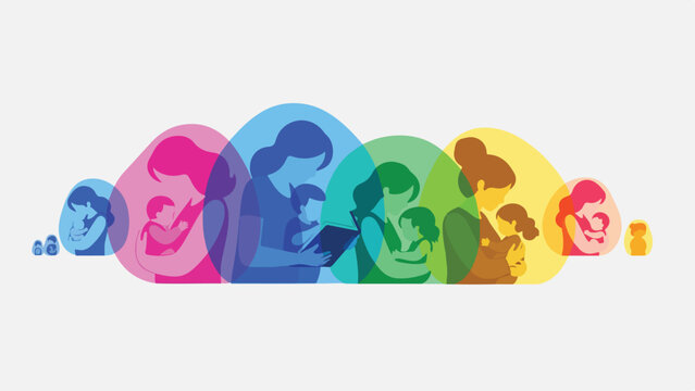 Vibrant multicolored faces in a row, diverse people silhouettes