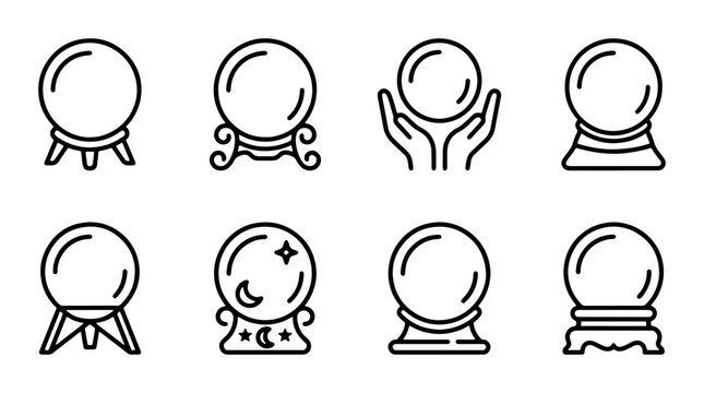 Crystal Ball Icons, Fortune Telling Orbs, Mystical Prediction Spheres, Psychic Future Vision Symbols