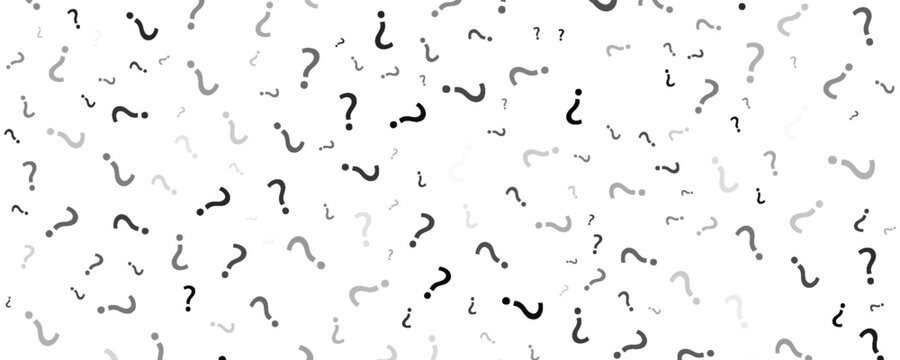 Question mark seamless pattern. Repeating interrogation patern. Hand drawn black simple icon on white sample background.